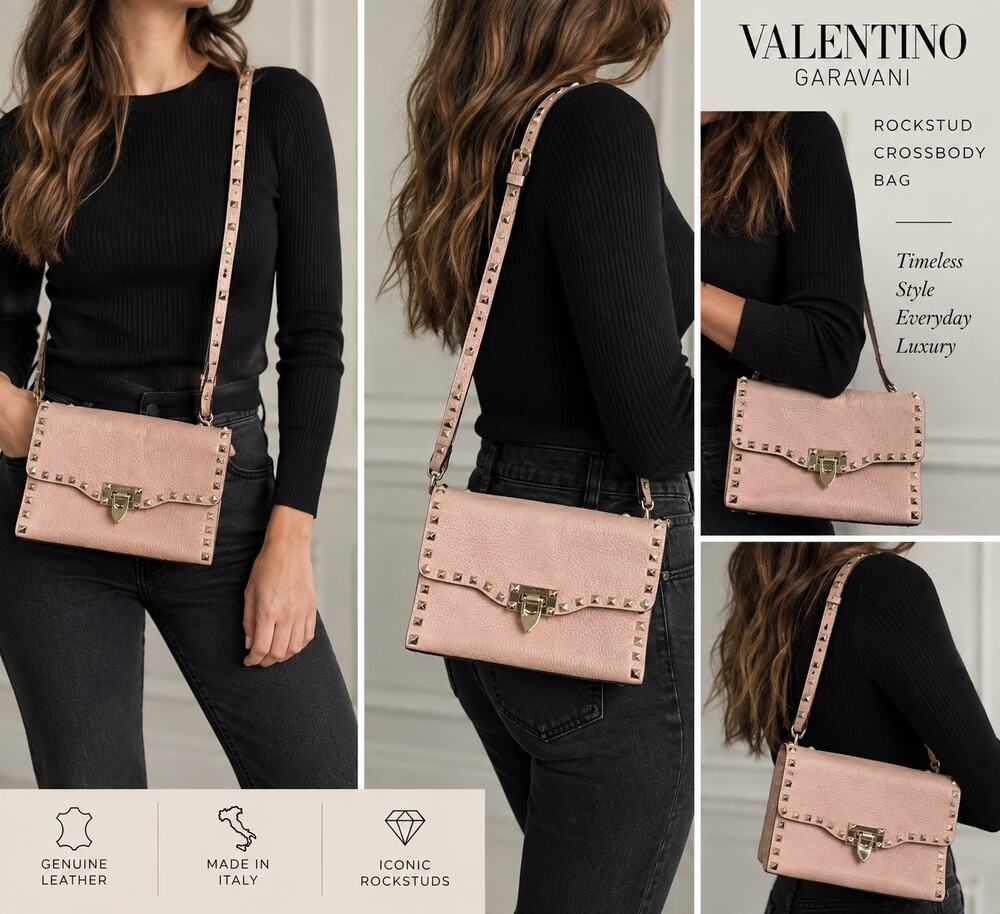 Valentino Garavani Pink Leather Rockstud Crossbody Bag